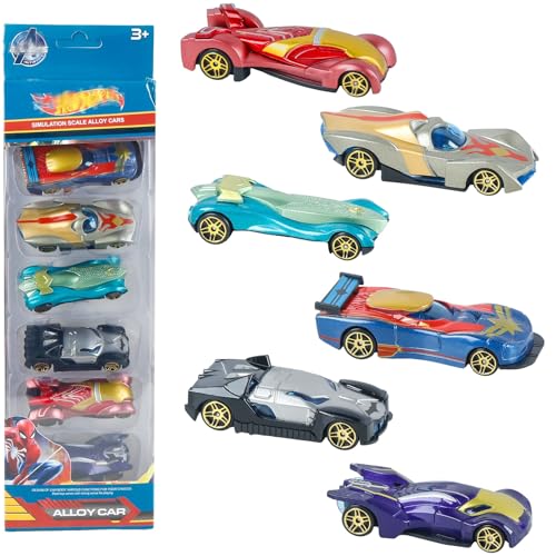 yumcute Superheld Spielzeug Car Set,6 Stück Mini Diecast Auto Set Rennauto Mini Auto Spielzeug Geeignet für 3-14 Jahre Jungen Mädchen Kinder von yumcute