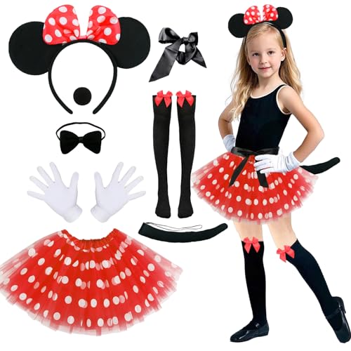 yumcute kids red Minn Mous Kostüm Kinder, Tier Kostüm Kinder, Tierkostüm Mädchen Tüllrock Set, Mit Haarbänder Nase Handschuhe Schleifen Schwanz, Tier Kostüm Karneval Faschingskostüme Kinder von yumcute