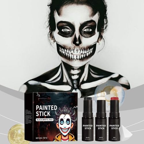 3 Farben Schminkstifte Kit, Bodypainting Farben, Schwarz Öl Creamy Blendable Stick, Abwaschbare Face Paint Marker für Kinder, Kinderschminke Set für Halloween Körperkunst Party Schminke von yupeuooe