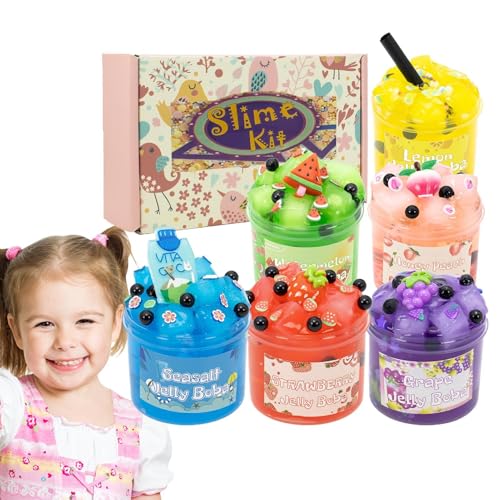 Slimes Set 6 Stück Schleim Kinder, FluffyGlibber-Schleim mit Schaumstoff, Schleim Set für Kinder, DIYs FluffyCloud Slimes Kit WolkenSchleim Super Soft & Non-Sticky für Kindergeburtstag von yupeuooe