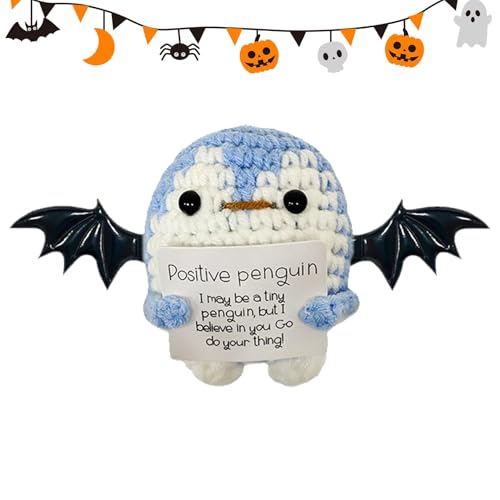 yupeuooe Halloween häkeln emotionale Unterstützung, Häkelpuppe mit positiver Karte - Häkelfigur mit positiven Affirmationskarten - Lustiges süßes handgemachtes Häkel-Partnerspielzeug für Weihnachten, von yupeuooe