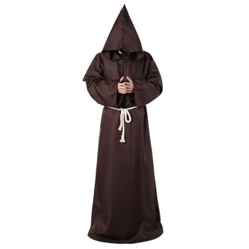 yuwqqoajv Komplettes Set Mönch Priester Kleidung für Halloween Cosplay Damen Herren Halloween Mittelalter Kleid Kostüm Polyester, Kaffee, XXL von yuwqqoajv