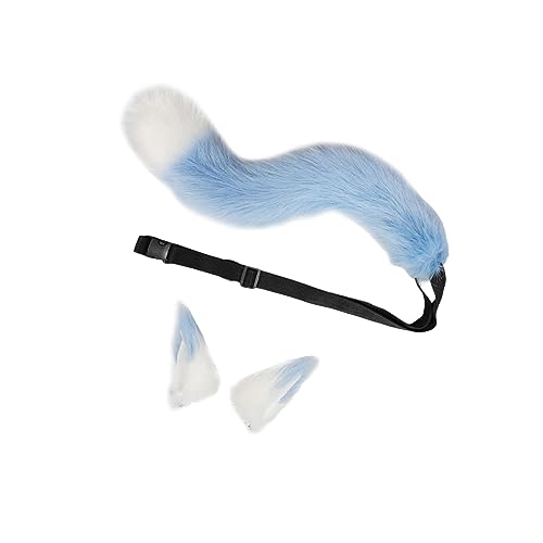 yuwqqoajv Plüsch Wolf Ohren Schwanz Cosplay Set für Party Erwachsene Kinder süß und flauschig, Blau von yuwqqoajv