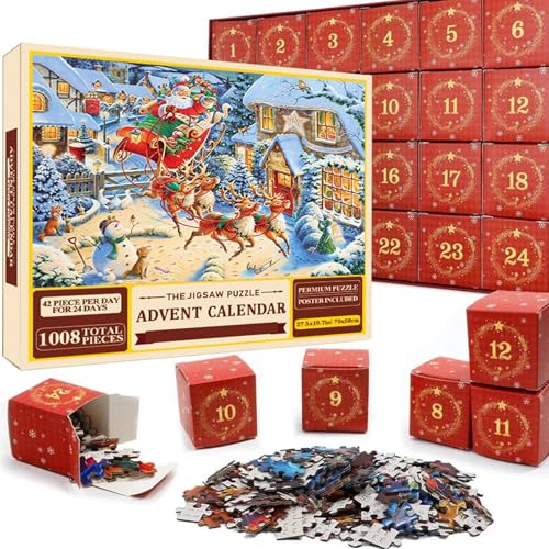 Weihnachts-Adventskalender-Puzzle, 2024 Adventskalender Puzzle, 1008 Teile Weihnachts Jigsaw Puzzle, 24 Boxen Puzzles Für Countdown Bis Weihnachten Erwachsene Und Kinder von yybng