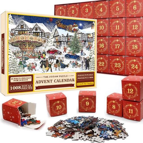 Weihnachts-Adventskalender-Puzzle, 2024 Adventskalender Puzzle, 24 Boxen Puzzles Für Countdown Bis Weihnachten Erwachsene Und Kinder Weihnachtskalender von yybng