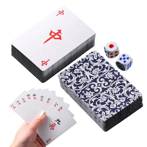 Mahjong-Spielset – Chinesisches Mahjong-Set, wasserfestes chinesisches Mahjong aus Papier | 144 verdickte Mahjong-Spielkarten für die Reise, Mahjong-Spielkartenspiel aus Schweinefleisch von yztju