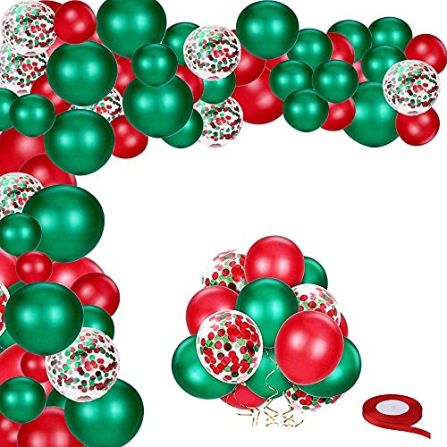 zabeto Rot GrüN Konfetti Ballons 12 Latex Helium Ballons Girlande Arch Kit mit Rotem Band Weihnachten Feier Ballons 50 StüCk von zabeto