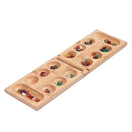 zalati Mancala Brettspiel mit klappbarem Holzbrett Naturstein Strategisches Spiel für Freunde Familie Kinder Erwachsene von zalati