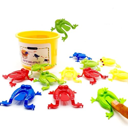 zalati Springspielzeug 12 Stück Springfrosch Finger drücken Tierfigur mit Eimer für Kinder Party Gastgeschenke Kleinkind Preise Spiele – zufällige Farben von zalati