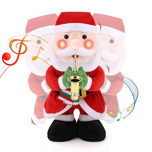 zerotop 12,2 Zoll Weihnachtsmann Kuscheltiere Plüsch Weihnachten Dekoration Stofftiere Musik LED Leuchtender Singender Tanzender Plüschtiere Plüschpuppe Spielzeug Home Desktop Deko Kinder Geschenk von zerotop