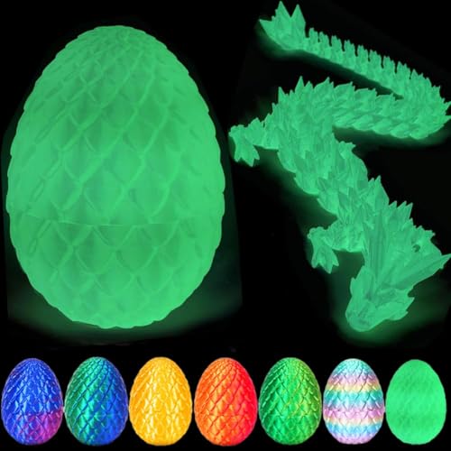 zhancydeal 3D Gedrucktes Drachenei mit Drache, 30CM Ewegliche Gelenke Kristall Drachen Spielzeug, Geheimnisvolles Drachenei Spielzeug, Überraschung Easter Dracheneier Wohnkultur (Leuchtweiß) von zhancydeal