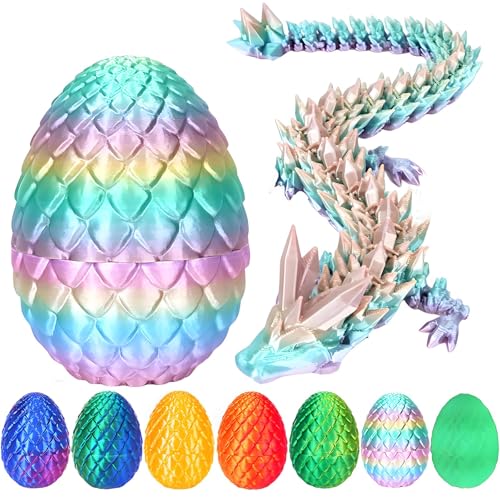 zhancydeal 3D Gedrucktes Drachenei mit Drache, 30CM Ewegliche Gelenke Kristall Drachen Spielzeug, Geheimnisvolles Drachenei Spielzeug, Überraschung Easter Dracheneier Wohnkultur (Regenbogenfarben) von zhancydeal