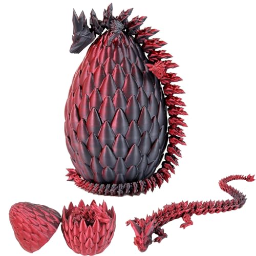 zhancydeal 3D Gedrucktes Drachenei mit Drache, 30CM Ewegliche Gelenke Kristall Drachen Spielzeug, Geheimnisvolles Drachenei Spielzeug, Überraschung Easter Dracheneier Wohnkultur (Schwarz und Rot) von zhancydeal