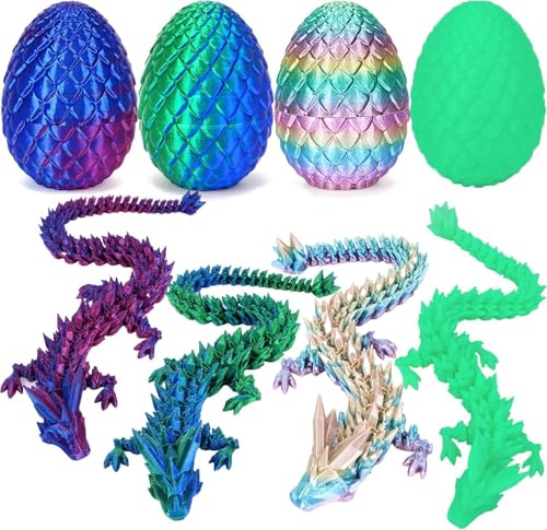 zhancydeal 4er Set Miniatur 3D Drachenfiguren im Drachenei – 12,5 cm bewegliche Drachen Spielzeug für Kinder Drachenliebhaber – Bunte Designs von zhancydeal