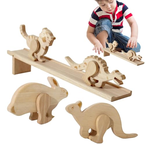 znutc Holzrampe, Tierspielzeug, Trägheitslaufspielzeug | Set mit 5 Trägheitstieren aus Holz, die bergab gehen,Kultivieren Sie Beobachtungs- und Konzentrationsblöcke, Spielzeug für Kinder ab DREI von znutc