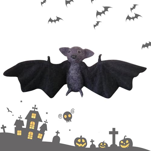 znutc Nadelgefilzte realistische Fledermaus, Halloween-Fledermauspuppe, Nadelgefilzte Tierpuppe für Halloween, Fledermausförmige Heimdekoration für Halloween-Partys, Cosplay-Partys und Spukhäuser von znutc