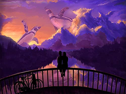 1000-teiliges Puzzle, verliebte Paare auf der Brücke, der Sonnenuntergang bewundert DIY-Bild aus Holz, Dekoration für das Haus 50x70CM von znwrr