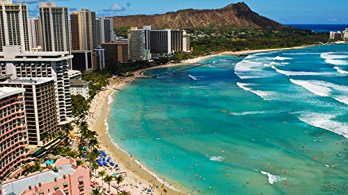 1000-teiliges Puzzle Waikiki Beach Hawaii Sommer, Meer, Hotels, Ansicht Hobby Heimdekoration DIY 38x52CM von znwrr