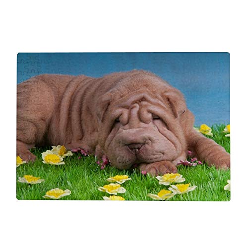 1000-teiliges Puzzle für Erwachsene – Shar-Pei-Hund und Blumen, 26 x 38 cm von znwrr