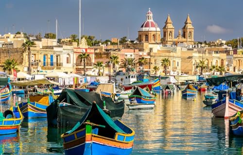 2000-teiliges Puzzle, Malta Marsaxlokk Bay Bunte Boote, Heimdekoration, 70 x 100 cm von znwrr