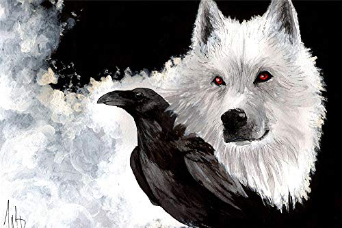 Puzzle 1000 Teile Weißer Wolf und Rabe Klassisches 3D-Puzzle 38x52CM von znwrr