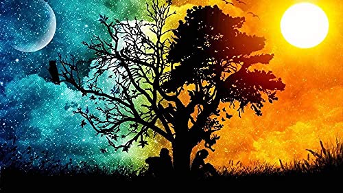 Puzzle 2000 Teile Erwachsene Puzzles Holz Sonne Mond Baum Kinder Kunst DIY Freizeitspiel Spaß Spielzeug Geschenk Geeignet Familie Freund 70x100CM von znwrr