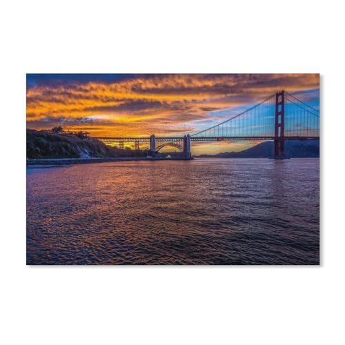 Puzzle 2000 Teile für Erwachsene, Golden Gate Bridge, Stadt, Abend, Meerenge, Teenager, Jungen, Mädchen, schwierige, Dicke, stabile Teile, herausforderndes Puzzle für Gesellschaftsspiele, 70 x 100 cm von znwrr