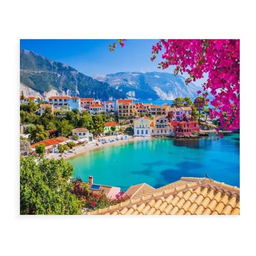 Puzzle für Erwachsene und Kinder, 1000 Teile, Griechenland, buntes Dorf Assos auf Kefalonia, Lernspielzeug, Spiel, Familiendekoration, 26 x 38 cm von znwrr