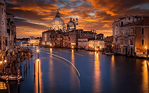 Puzzles für Erwachsene, 2000 Teile, Venedigs Canal Grande unter einem orangefarbenen Himmel, Puzzlespielzeug, Kindergeschenke, 70 x 100 cm von znwrr