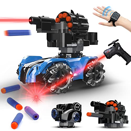 zootop Ferngesteuertes Auto, 2,4 GHz, Gesture RC Car 360° Rotation, Drifting 4WD Battle Stunt Car 2 austauschbare Turm Musik Fernbedienung Tank Blow Bubble Shoot Schaumstoff Darts Spielzeug Geschenke von zootop