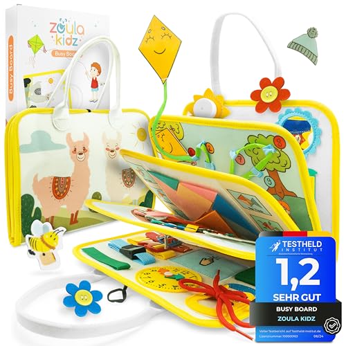 zoula kidz® Busy Board deutsch - Quiet Book - Beschäftigung im Flugzeug Kleinkind - Spielzeug für Flugreisen Kleinkind - Reise Spielzeug - Busy Board Montessori - Busy Board 3 Jahre von zoula kidz