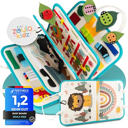 zoula kidz® Busy Board deutsch - Montessori Spielzeug ab 3 Jahre - Motorikspielzeug - Montessori Buch - Spielzeug Autofahrt - Activity Board - Kleinkind Spielzeug - Motorikbrett - Busy Book von zoula kidz