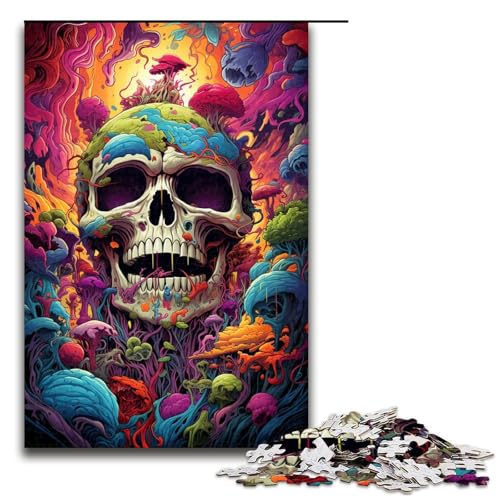 1000 teiliges Puzzle für Erwachsene farbenfrohes psychedelisches Totenkopf Puzzle für Lernspiele Herausforderung Spielzeug Kunstwerk Geschenk 75 x 50 cm von zouxangzz