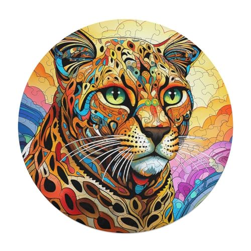 120 teiliges Puzzle „Afrikanischer Leopard“ für Erwachsene runde Puzzles aus Holz Puzzle zum Mitmachen 29 x 29 cm von zouxangzz