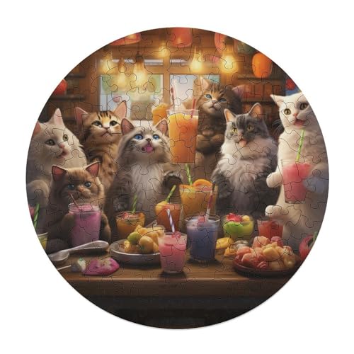 120 teiliges Puzzle „Tierparty“ für Kinder runde Holzpuzzles Heimkunstdekor 29 x 29 cm von zouxangzz