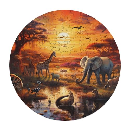 120 teiliges Puzzle Afrikanische Tiere Puzzles für Kinder Holzrunde Puzzles Heimdekoration Puzzle Spielzeug 29x29cm von zouxangzz