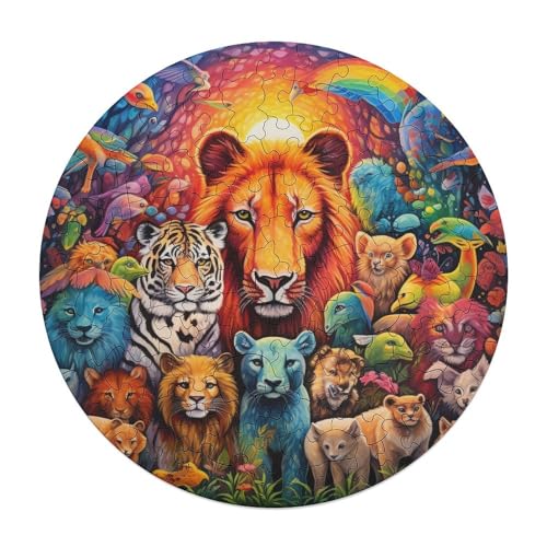 120 teiliges Puzzle Afrikanische Tiere Puzzles für Kinder Holzrunde Puzzles Heimdekoration Puzzle Spielzeug 29x29cm von zouxangzz