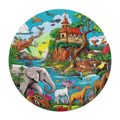 120 teiliges Puzzle Afrikanische Tiere Puzzles für Kinder Holzrunde Puzzles Heimdekoration Puzzle Spielzeug 29x29cm von zouxangzz