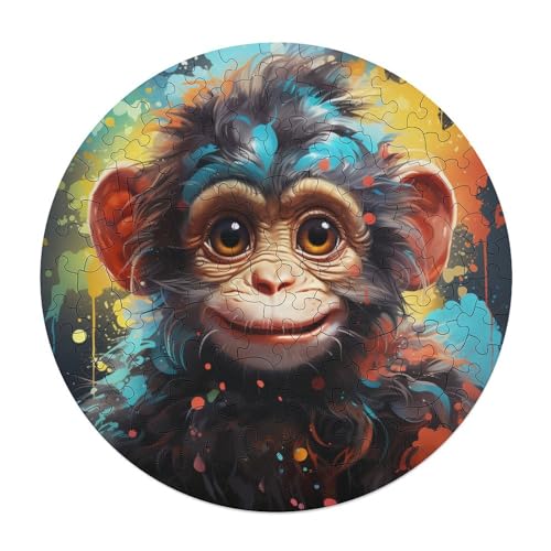 120 teiliges Puzzle Art Monkey Puzzles für Erwachsene und Kinder runde Holzpuzzles pädagogisches Spielzeug zum Stressabbau Puzzle 29 x 29 cm von zouxangzz