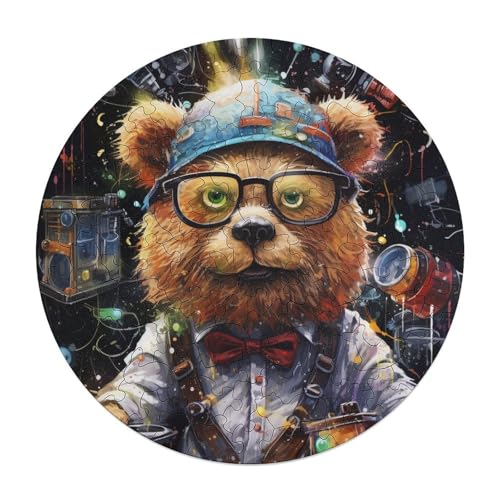 120 teiliges Puzzle Kunst Tier Bär Puzzle für Erwachsene und Kinder runde Holzpuzzles pädagogisches Spielzeug zum Stressabbau 29 x 29 cm von zouxangzz