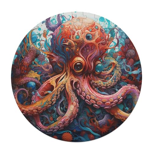 120 teiliges Puzzle für Erwachsene Kunst Oktopus Puzzle runde Holzpuzzles Lernspiel Herausforderungsspielzeug 29 x 29 cm von zouxangzz