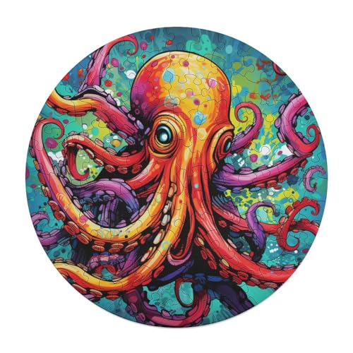 120 teiliges Puzzle für Erwachsene Kunst Oktopus Puzzle runde Holzpuzzles Lernspiel Herausforderungsspielzeug 29 x 29 cm von zouxangzz