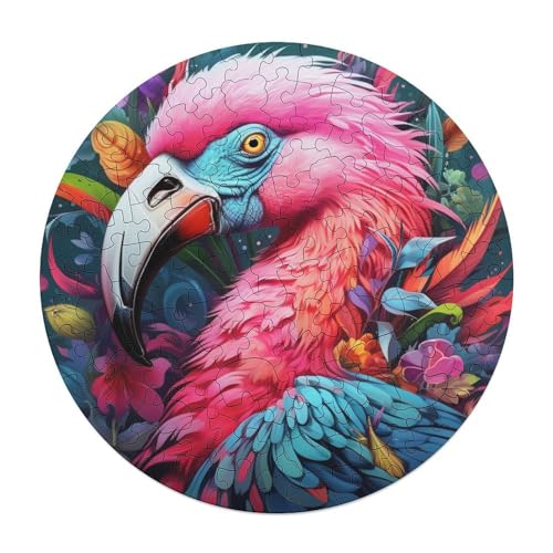 120 teiliges Puzzle für Erwachsene Kunst psychedelisches Flamingo Puzzle runde Holzpuzzles Lernspiel Herausforderungsspielzeug 29 x 29 cm von zouxangzz