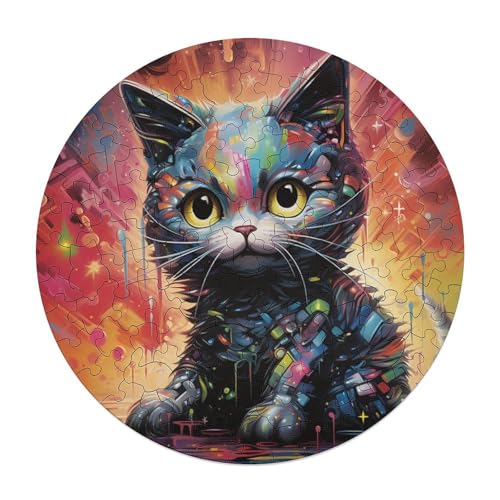 120 teiliges Puzzle mit Tieren und Katzen Puzzle für Erwachsene und Kinder runde Holzpuzzles pädagogisches Spielzeug zum Stressabbau 29 x 29 cm von zouxangzz