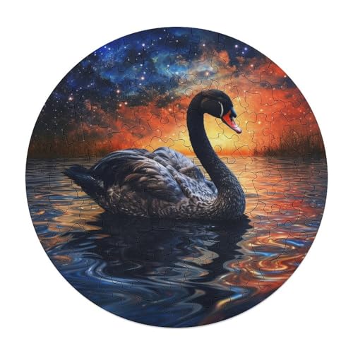 120 teiliges Puzzle mit Tiermotiv schwarzer Schwan Puzzle für Erwachsene und Kinder runde Holzpuzzles pädagogisches Spielzeug zum Stressabbau 29 x 29 cm von zouxangzz