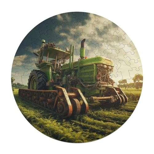 120 teiliges Puzzle mit Traktor Anbaugeräten Puzzle für Erwachsene und Kinder runde Holzpuzzles pädagogisches Spielzeug zum Stressabbau 29 x 29 cm von zouxangzz