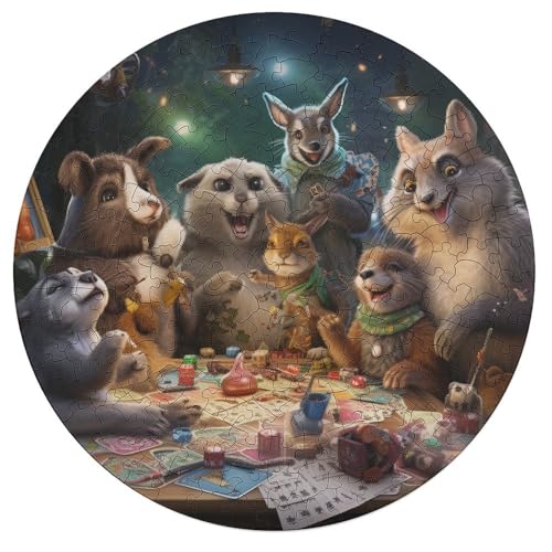 195 teiliges Puzzle „Tiere Spielen Poker“ rundes Holzpuzzle Puzzle für Kinder Geschenke 42 x 42 cm von zouxangzz