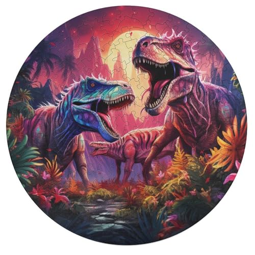 195 teiliges Puzzle „Uralte Dinosaurier“ für Erwachsene runde Holzpuzzles Heimkunstdekor 42 x 42 cm von zouxangzz