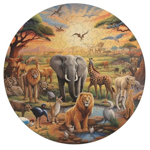 195 teiliges Puzzle Afrikanische Tiere Puzzles für Kinder Holzrunde Puzzles Heimdekoration Puzzle Spielzeug 42x42cm von zouxangzz