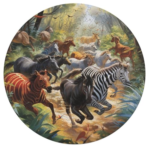 195 teiliges Puzzle Afrikanische Tiere Puzzles für Kinder Holzrunde Puzzles Heimdekoration Puzzle Spielzeug 42x42cm von zouxangzz